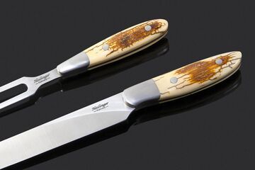 Mammoth Ivory and Stainless Steel Carving Set close up