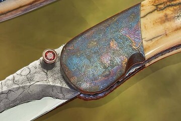 Campo de Cielo Meteorite and O1 Damascus Folder Blued Metorite view
