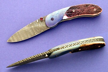 Carbon Damascus and Timascus and Ivory Folder multi view