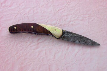 Mokume and Kernmantel Damascus Folder Ironwood Handle other view