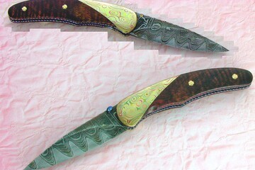 Mokume and Kernmantel Damascus Folder Ironwood Handle