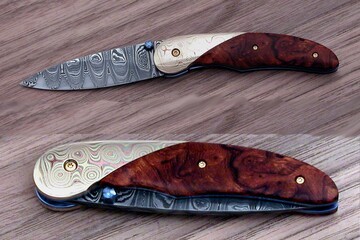 Mokume and Kernmantel Damascus Folder Ironwood Handle closed view