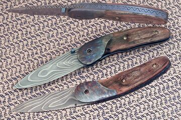 Ocean Ripple Folder in Damascus and mammoth ivory multi view