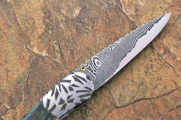Suave dress folder with mammoth ivory and Damascus blade