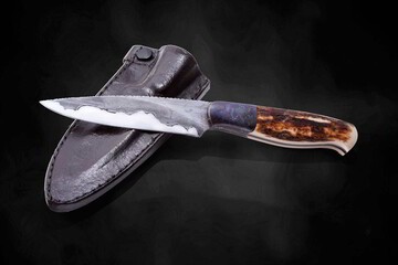 Campo de Cielo Meteorite and O1 Damascus Hunting Knife with sheath