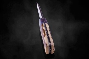 Campo de Cielo Meteorite and O1 Damascus Hunting Knife back view