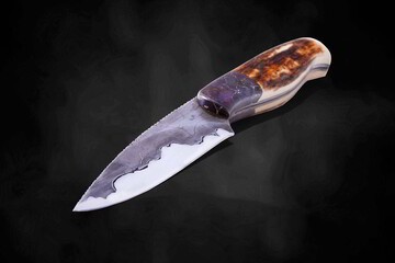 Campo de Cielo Meteorite and O1 Damascus Hunting Knife main view