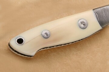 Walrus and Damascus Hunter Knife Engraved detail