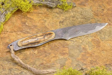 Mammoth Ivory and Kernmantel Damascus Boot Knife other view