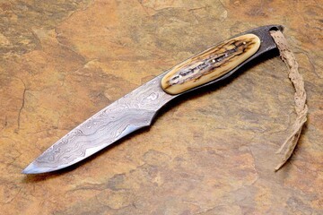 Mammoth Ivory and Kernmantel Damascus Boot Knife