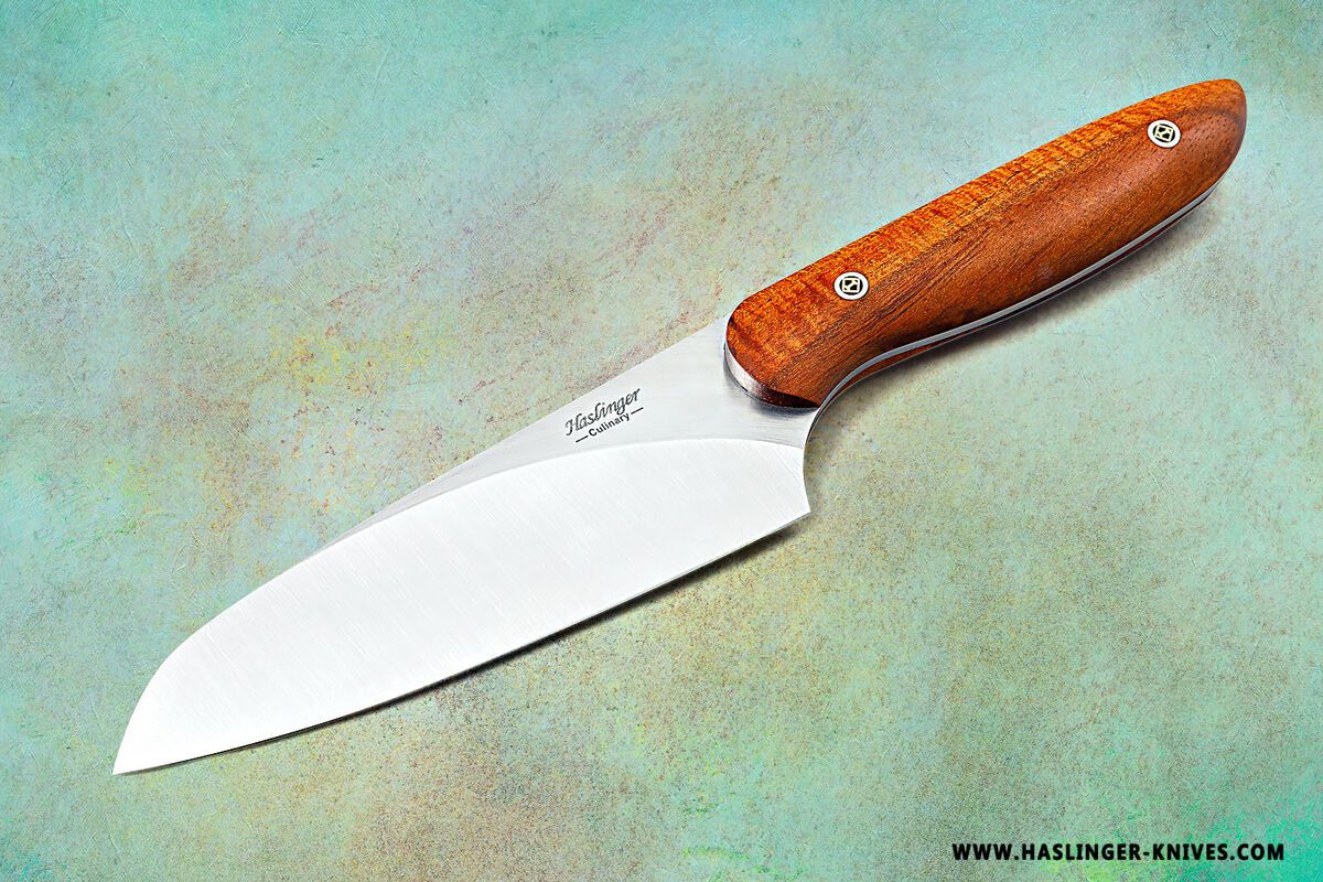 Evolution Chef Knife 142 mm Blade with Quilted Koa Handle Haslinger