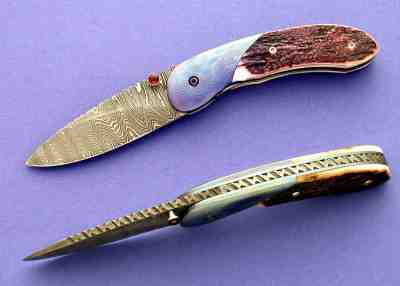 Carbon Damascus and Timascus and Ivory Folder