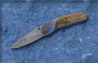 Ocean Ripple Folder in Damascus and mammoth ivory