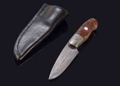 Castle 2 Damascus Hunter with Stabilized Maple Burl Handle