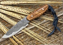 Kernmantel Damascus Bird and Trout Knife with spalted maple handle