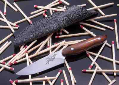 Desert Ironwood and BG42 Stainless Bird and Trout Knife with Shagreen Stingray Sheath