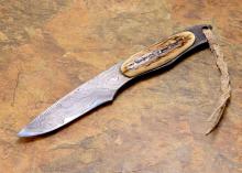 Mammoth and Kernmantel Damascus Boot Knife