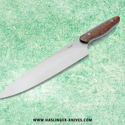 New Generation Chef 254mm Blade - Curly Koa Handle left view