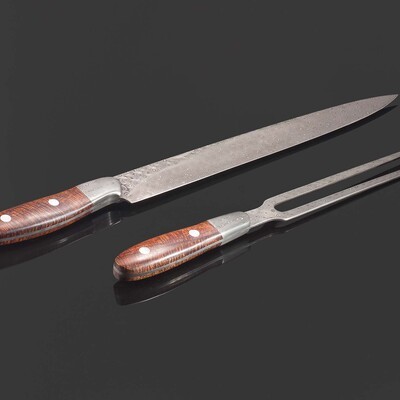 Raindrop Damascus and Premium Curly Koa Carving Set