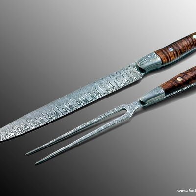 Damascus Carving Set Curly Koa