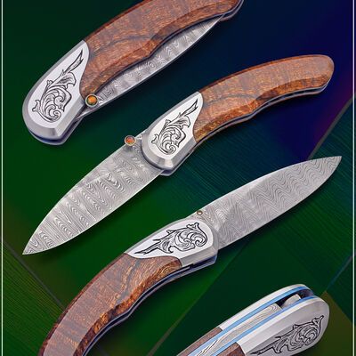 Engraved Stainess Ladder Damascus Spalted Koa Dress Folder multi view
