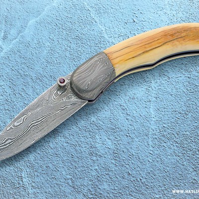 Mammoth Ivory Damascus and Ruby Folder main view