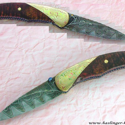 Mokume and Kernmantel Damascus Folder Ironwood Handle