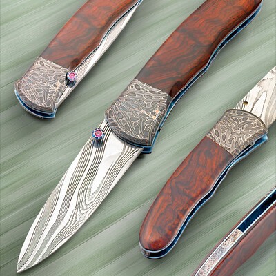 Red Toned Ironwood & Ruby Twist Damascus Dress Folder 