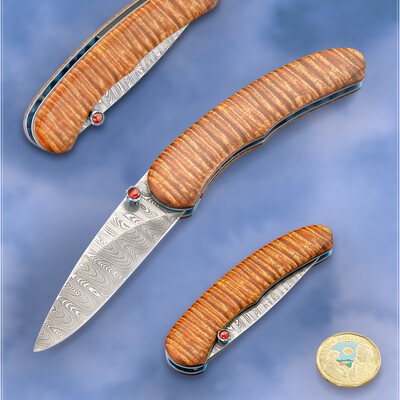 Stabilized Curly Koa and Stainless Damascus Dress Folder