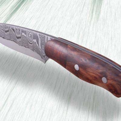 Kernmantel Damascus Hunter with Redwood Handle side view