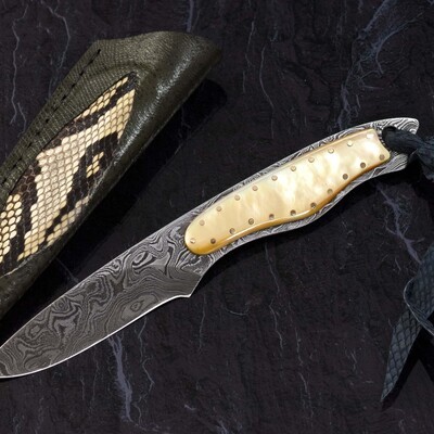 Gold Lip Pearl and Damascus Dress Knife Solid Gold Pins
