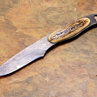 Mammoth Ivory and Kernmantel Damascus Boot Knife