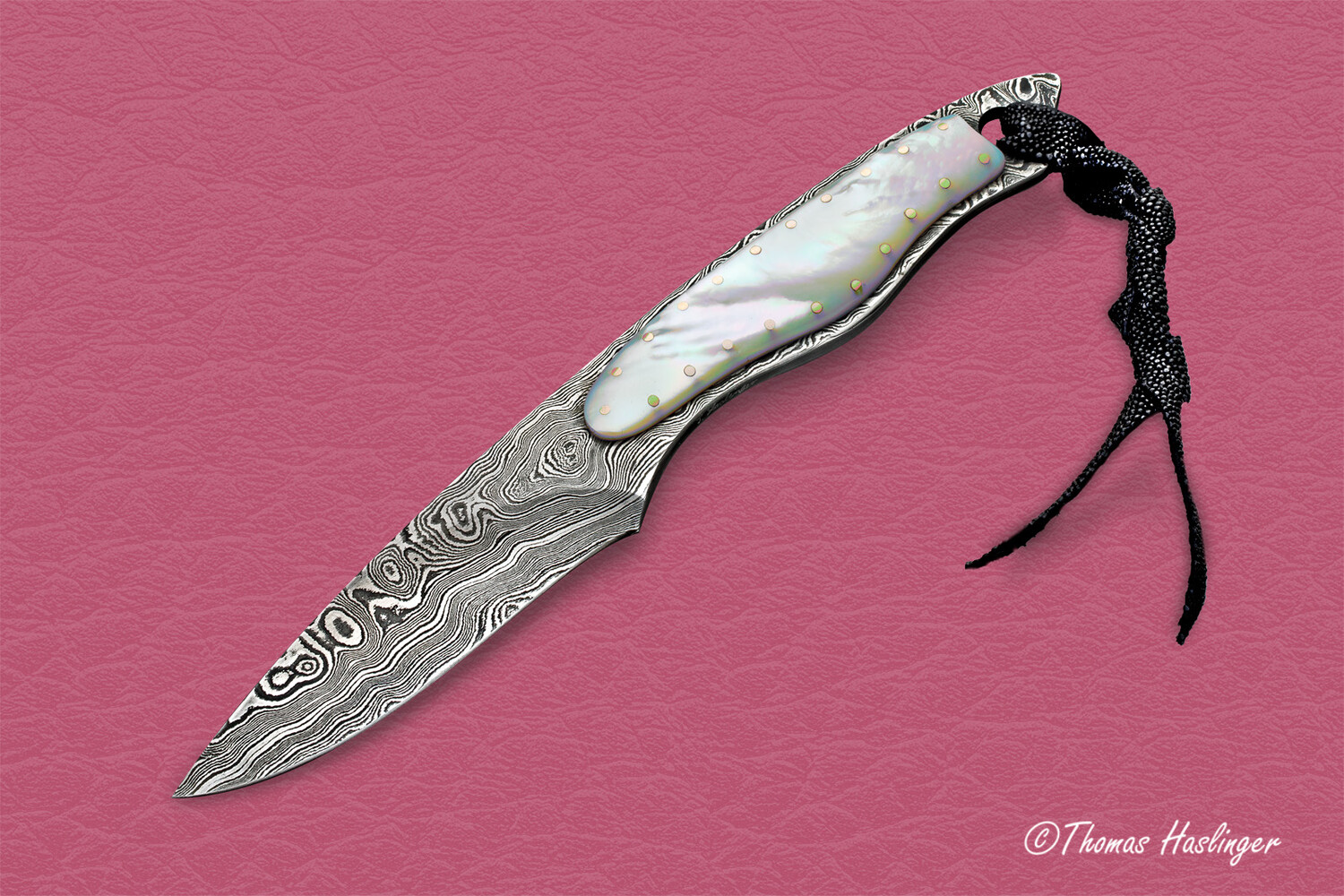 Mother of Pearl and Damascus Dress Knife other view