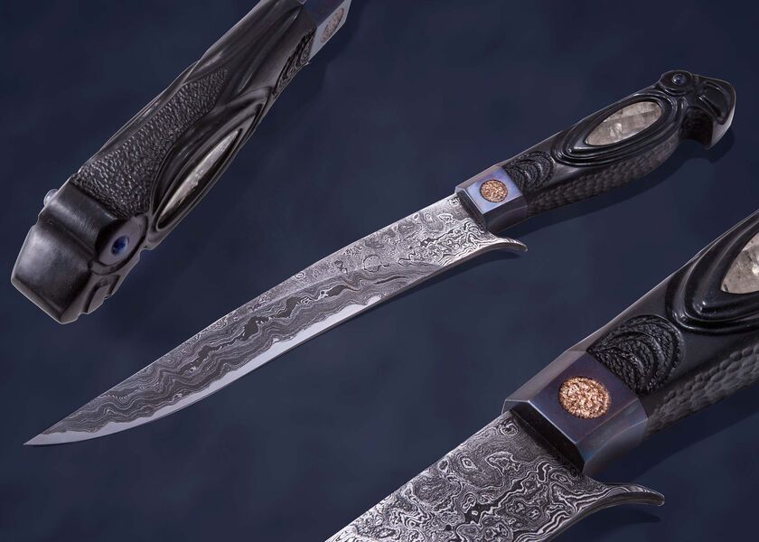 Skraeling Biter Damascus Fighter with carved raven