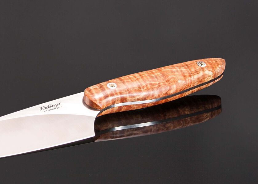 New Generation Chef Knife 152mm with Fiddleback Maple Handle close up