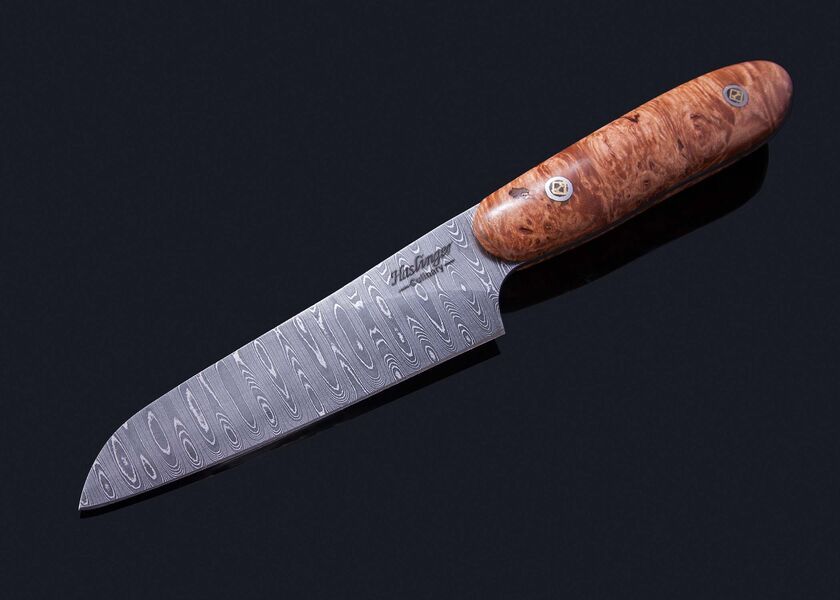 Santuko in Stainless Damascus with Maple Burl Handle