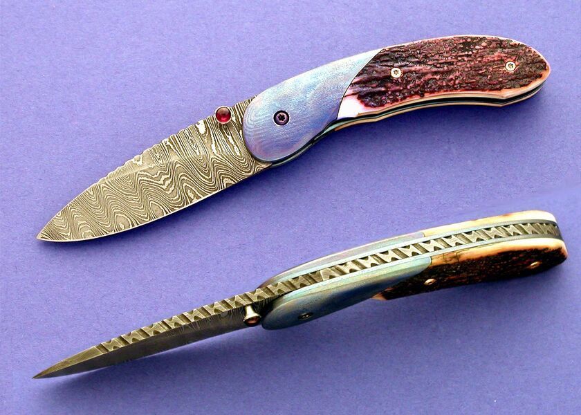 Carbon Damascus and Timascus and Ivory Folder