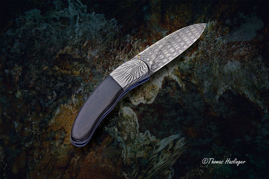 Ebony Reptilian Stainless Damascus Dress Folder other side view