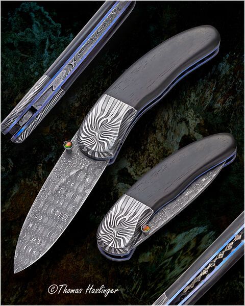 Ebony Reptilian Stainless Damascus Dress Folder multi view