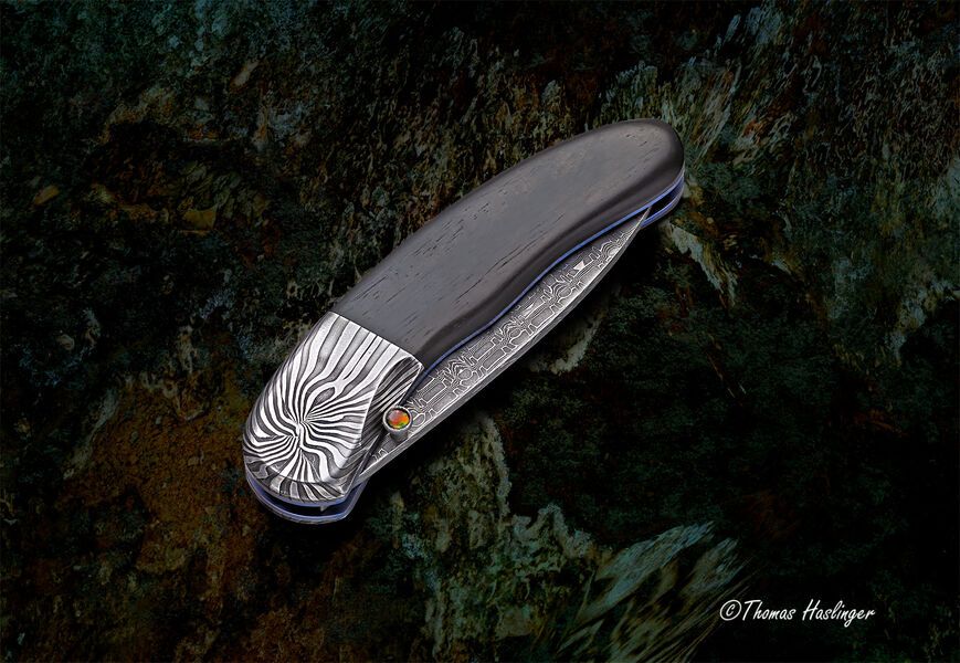 Ebony Reptilian Stainless Damascus Dress Folder closed view