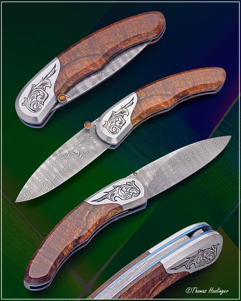 Engraved Stainess Ladder Damascus Spalted Koa Dress Folder multi view