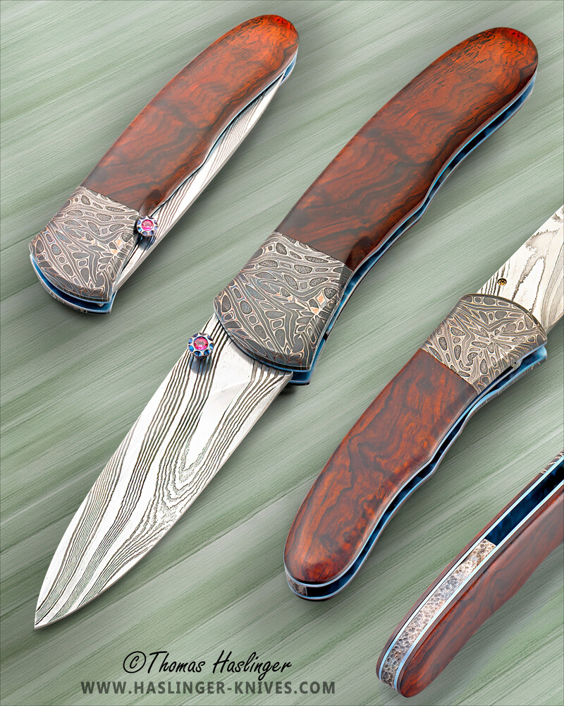 Red Toned Ironwood &amp; Ruby Twist Damascus Dress Folder