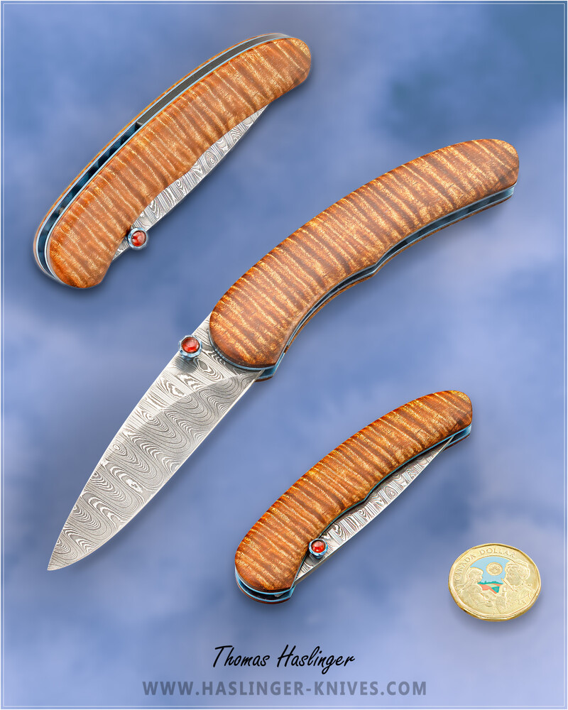 Stabilized Curly Koa and Stainless Damascus Dress Folder