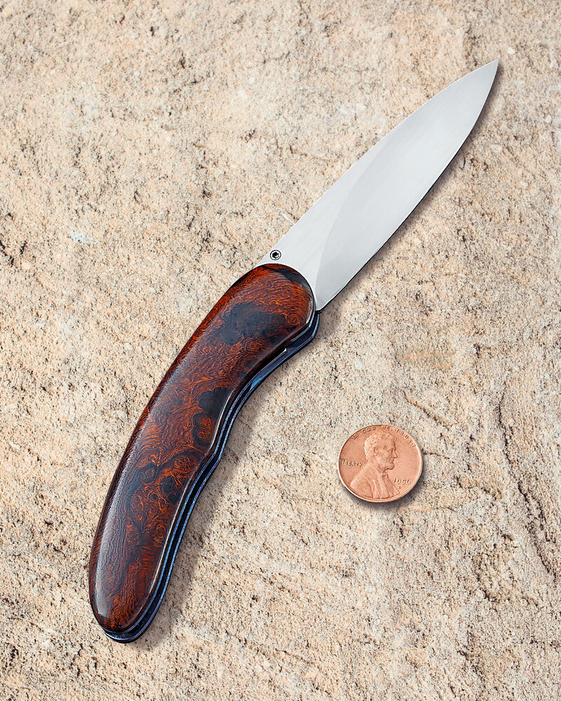 Stainless Bladed Folding knife with Ironwood and Ruby other view