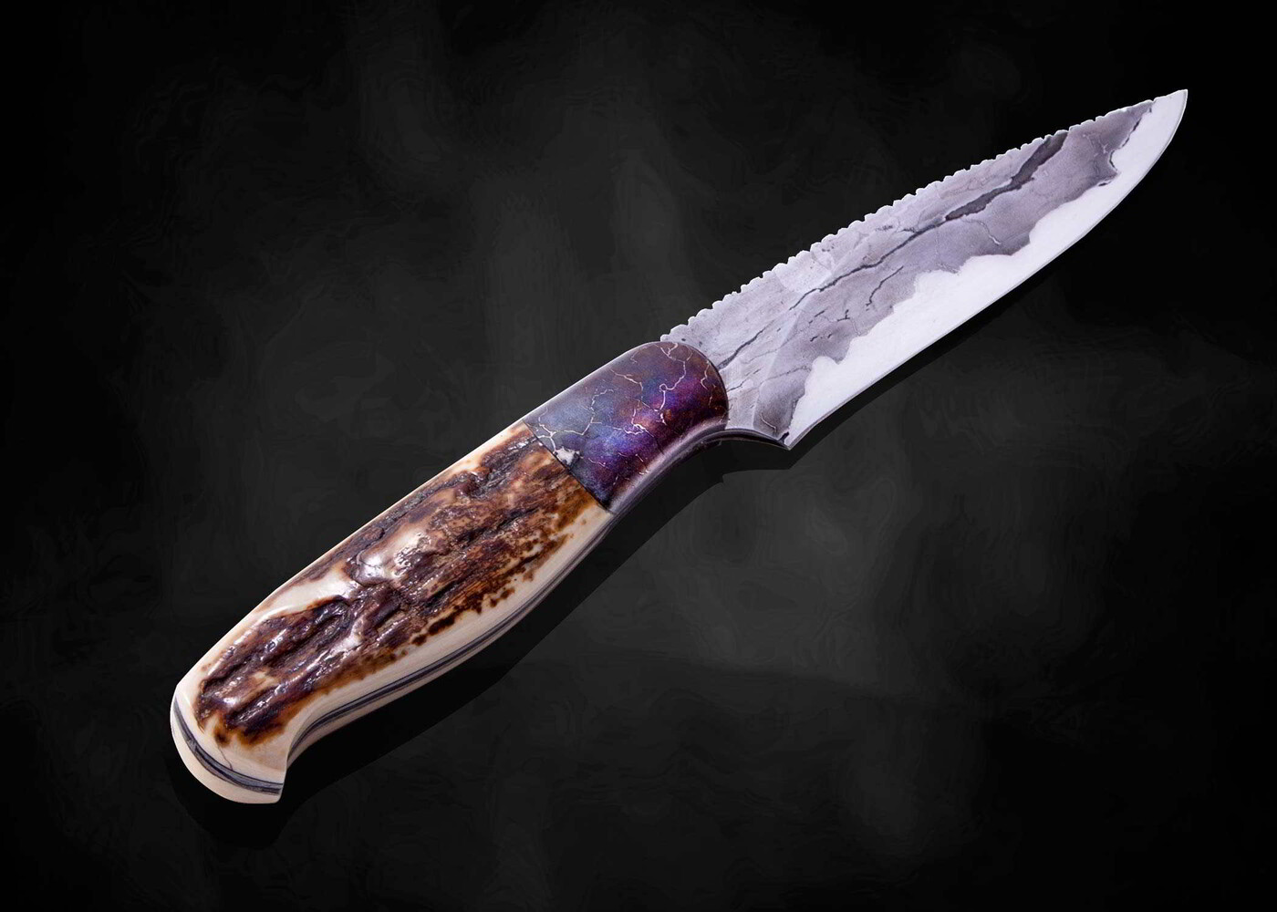 Campo de Cielo Meteorite and O1 Damascus Hunting Knife right view