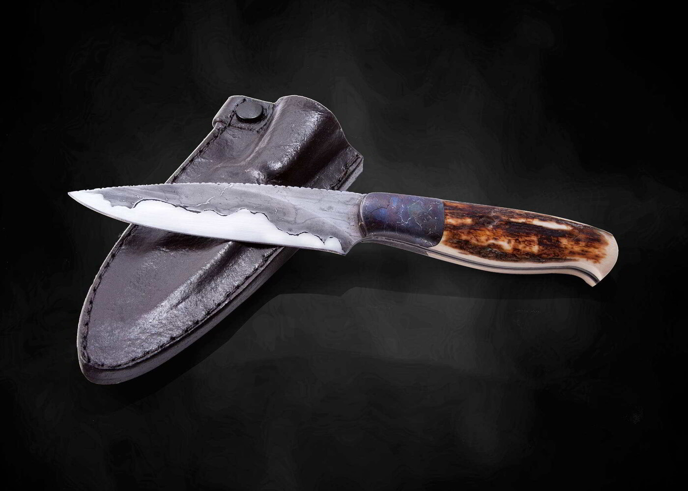 Campo de Cielo Meteorite and O1 Damascus Hunting Knife with sheath