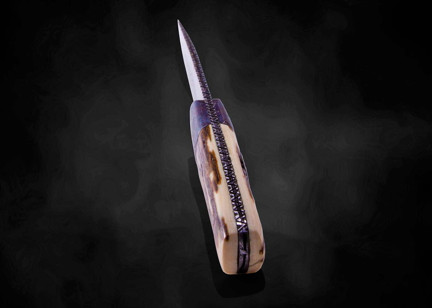 Campo de Cielo Meteorite and O1 Damascus Hunting Knife back view
