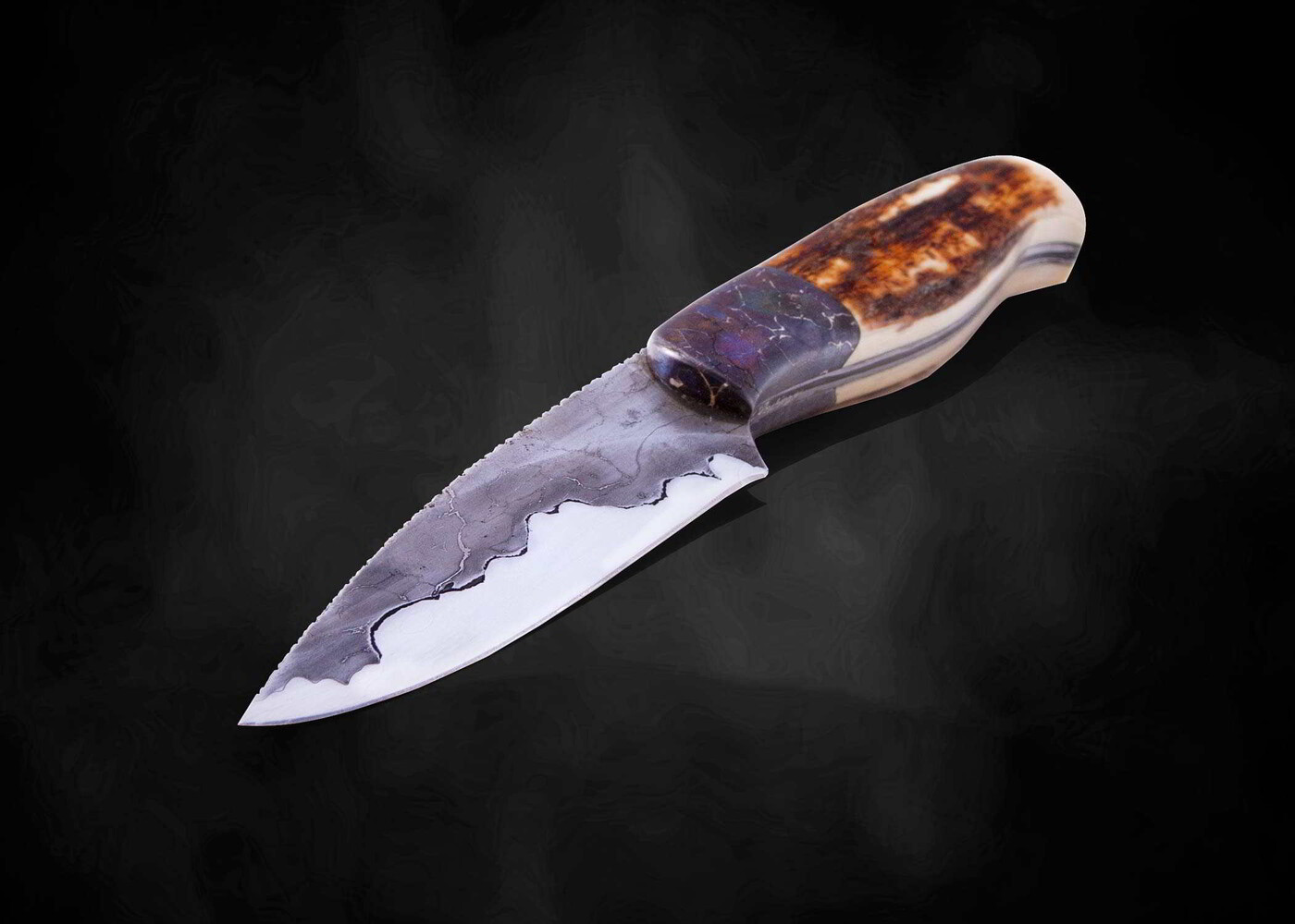 Campo de Cielo Meteorite and O1 Damascus Hunting Knife main view