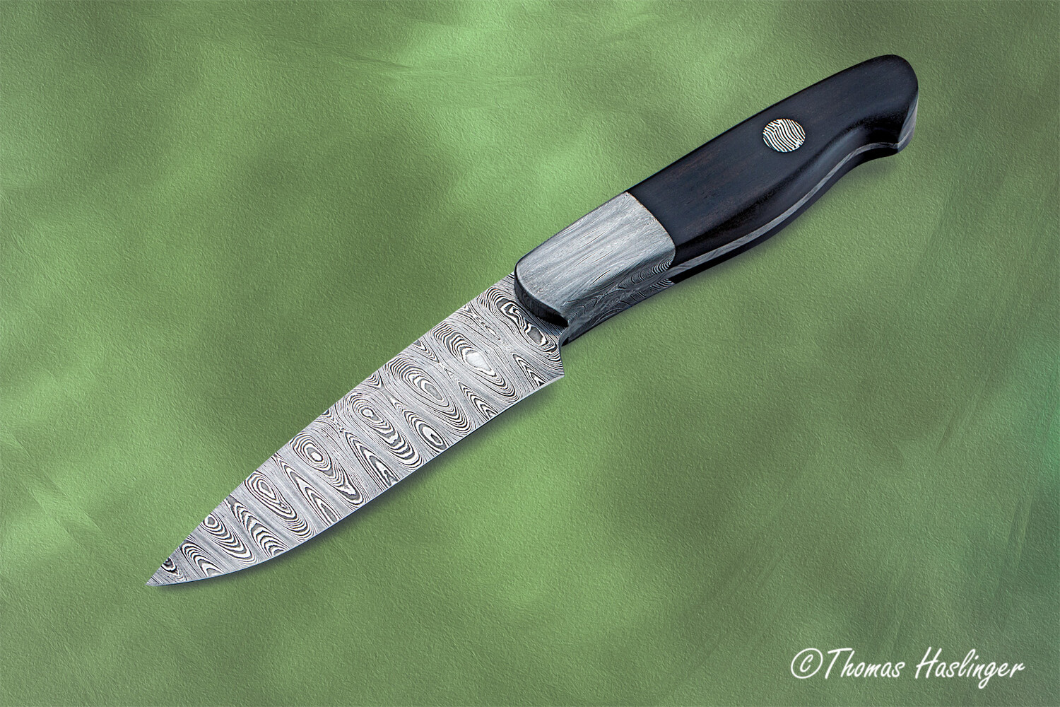 Cape Breton Hunter in Ladder Damascus and Ebony Handle