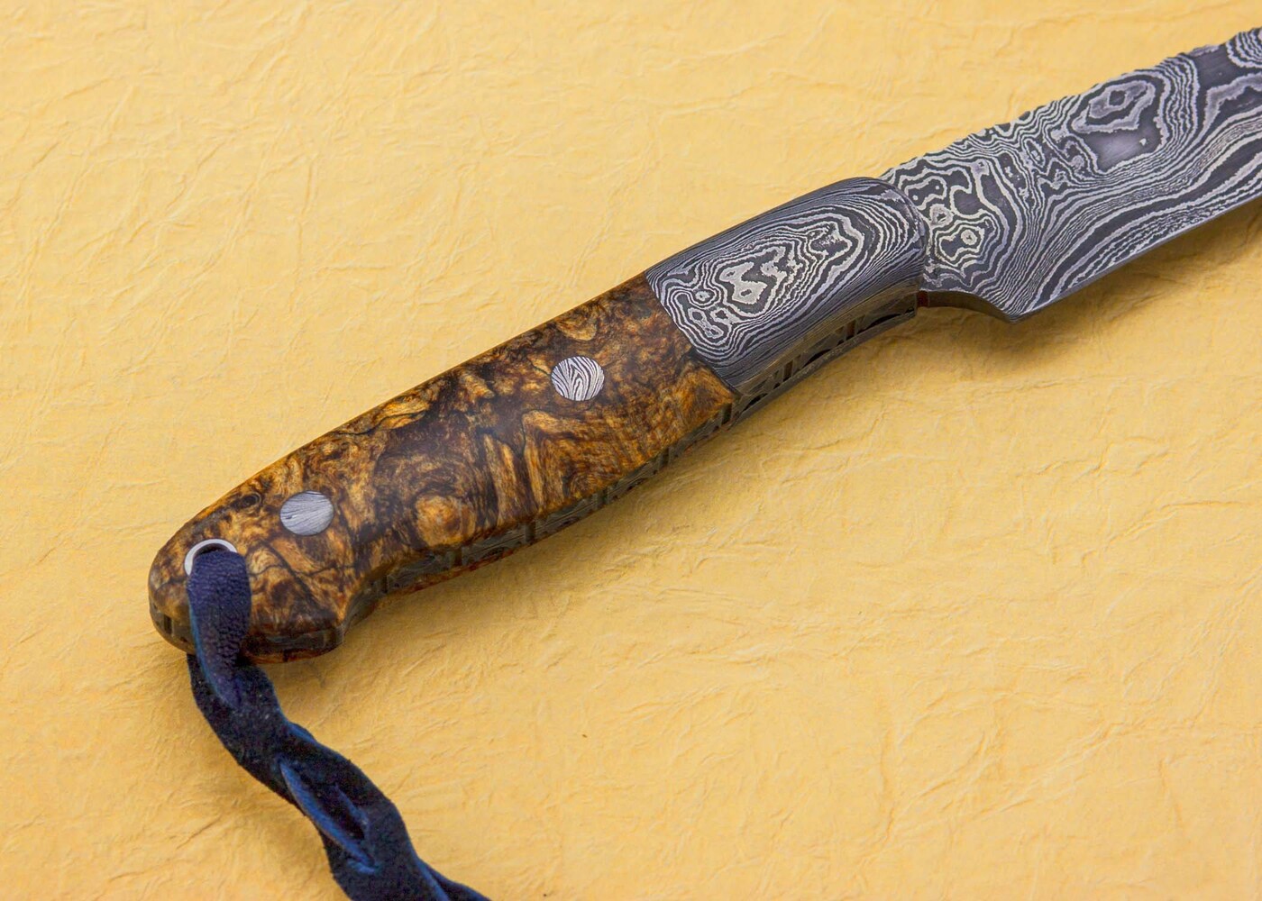 Damascus Cascades Hunter with Stabilized Maple Handle back